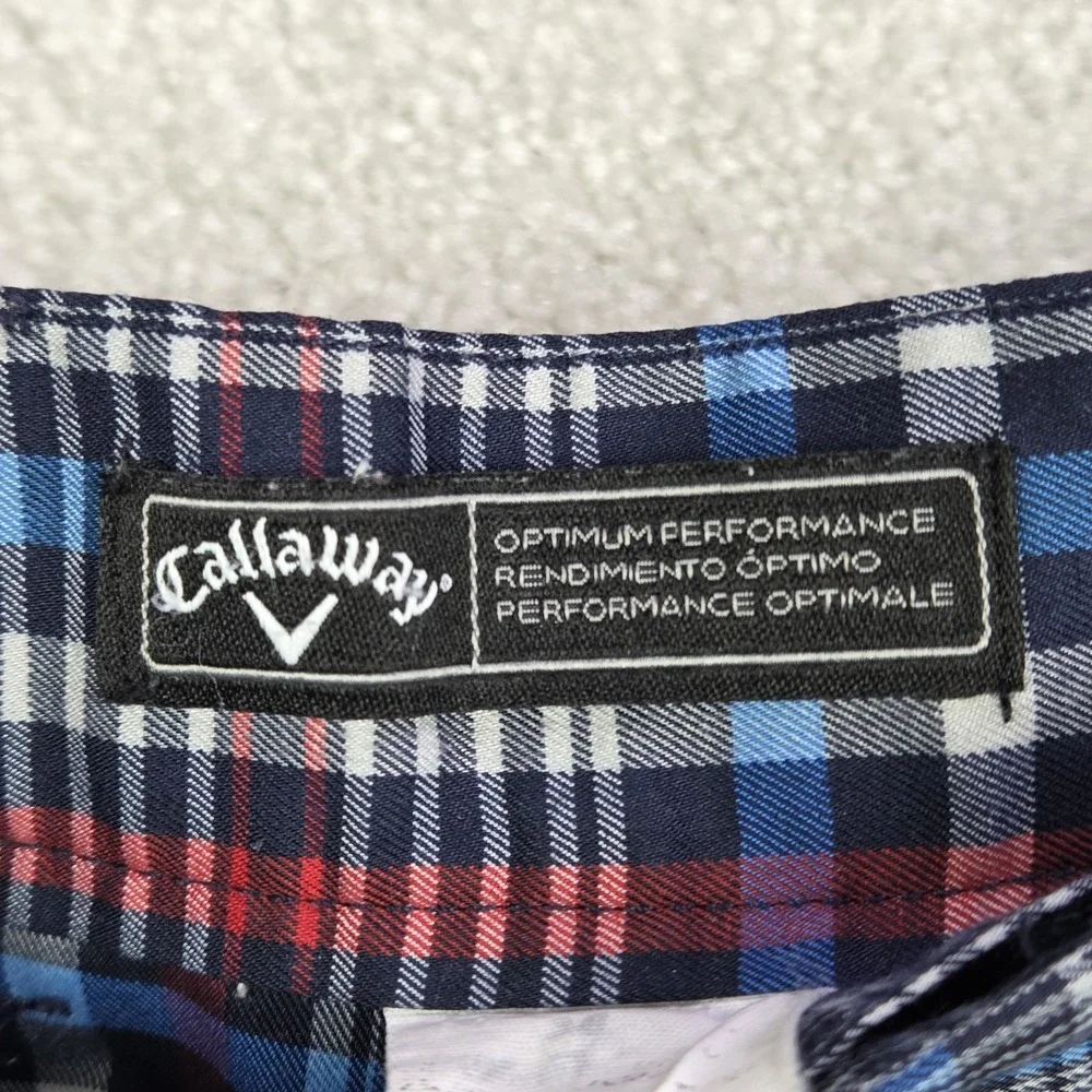 Calaway Performance Plaid Golf Shorts 40x8 Red White Blue Lightweight Quick Dry